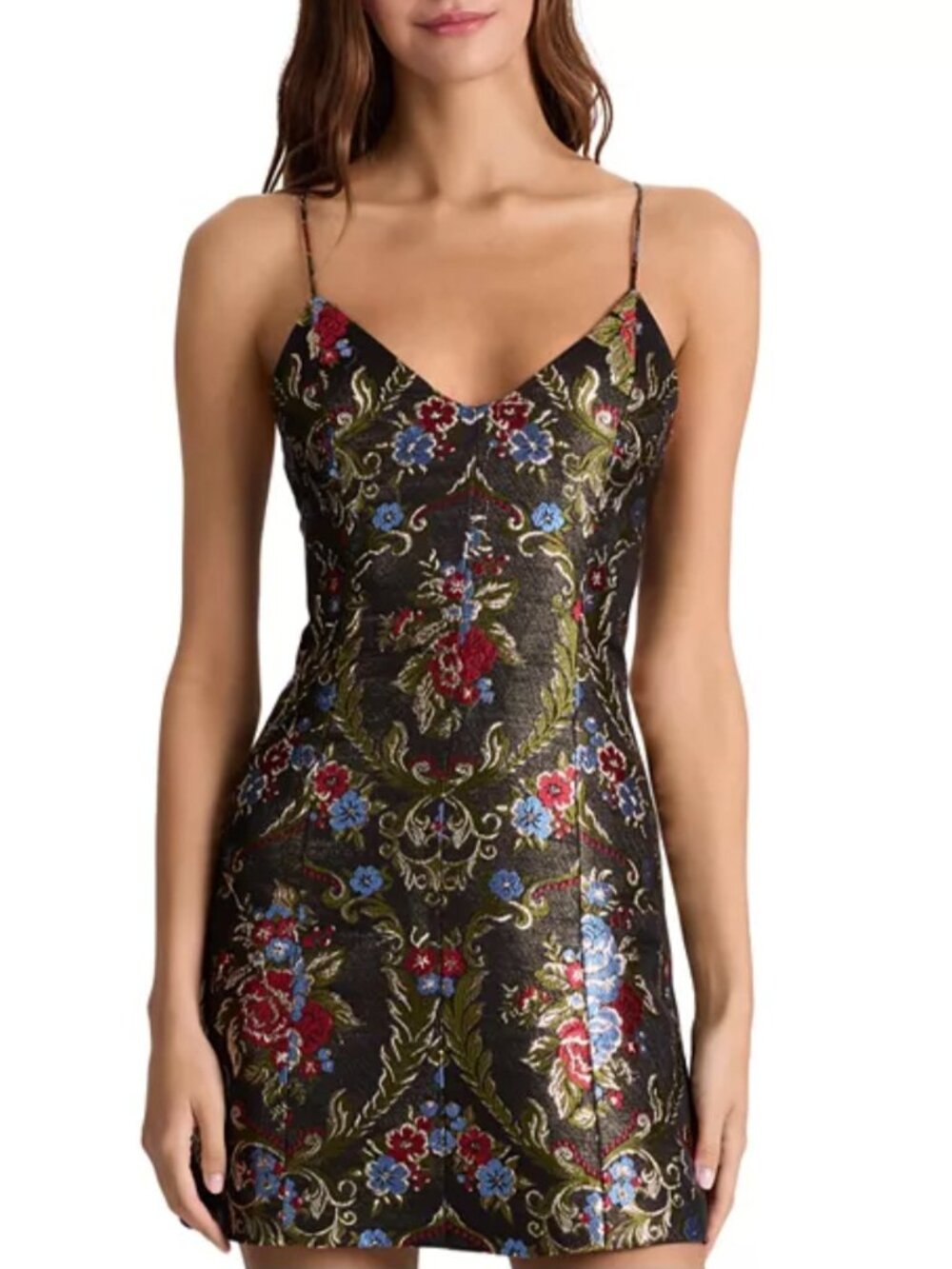 ALICE & OLIVIA Jacquard Metallic Floral Mini Dress Size 8 $440 Retail